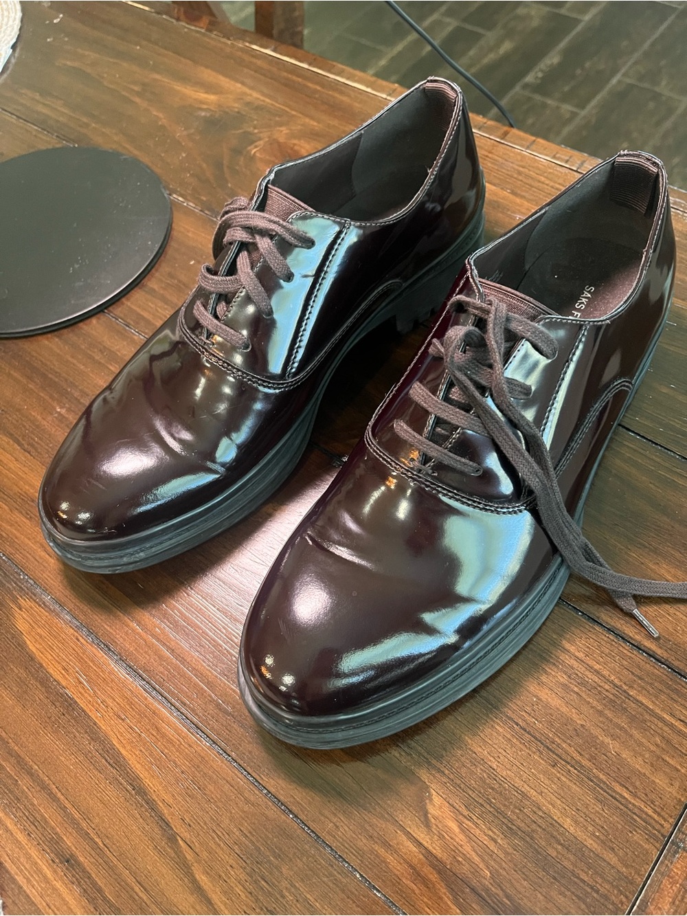 Saks Fifth Avenue Men's Platform Oxfords - Deep Burgundy Patent Leather Finish
